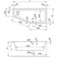 Koralle Badewanne T200 170/75 R Acryl asymmetrisch 1706x751x445 weiß Überlauf vorn VL166170075201