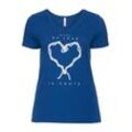 T-Shirt mit Frontdruck und V-Ausschnitt, indigo, Gr.52/54