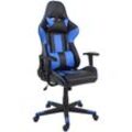 HHG - Bürostuhl 540, Schreibtischstuhl Gamingstuhl Chefsessel Drehstuhl, Kunstleder schwarz/blau