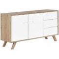 Beliani - Sideboard Weiß Heller Holzfarbton mdf Platte Pinienholz 75 x 140 x 40 cm Modern 3 Schubladen Mit 2 Türen Wohnzimmer