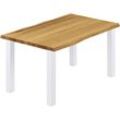 Esstisch Küchentisch Schreibtisch Couchtisch aus Massivholz, mit Baumkante 140x60x76 cm (AxBxH), Classic, Rustikal / Weiss, LNB-01-A-003-9016Cl