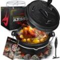 KESSER® Dutch Oven Set BBQ Feuertopf Schmortopf, Gusseisen Topf mit Deckelheber Henkel und Schlitz für Themormeter, kochkessel Grilltopf Gulaschkessel für Oudoor & Indoor