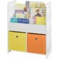 SoBuy KMB27-W Kinder Bücherregal Kinderregal mit 3 Ablagefächern und 2 Stoffboxen Spielzeugregal Aufbewahrungsregal für Kinder Spielzeug-Organizer