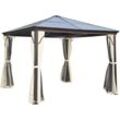 Luxus Pavillon Gartenpavillon Alu Partyzelt Gartenzelt mit lichtdurchlassigem pc Dach Braun+Beige 300×300×260cm - Schwarz+Braun+Beige - Outsunny