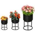 Outsunny - 3er Set Blumenständer mit Blumentopf aus Metall Pflanzenständer Set Blumenhocker Blumentopfhalter Pflanzenhocker Schwarz