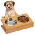 Relaxdays - Napfstation, Katzen & kleine Hunde, Wasser und Futter, geneigter Doppelnapf Edelstahl, hbt 10x33,5x18, natur