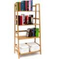 Bücherregal aus Bambus mit 4 Ablagen HxBxT: ca. 120 x 57 x 31 cm Regal für Bücher in Leiterform Standregal mit Durschubsicherung als Bücherschrank