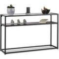 Konsolentisch Glas, transparente Tischplatte, Metallgestell, Ablage, 4-beinig, HxBxT: 70,5x110x30 cm, schwarz - Relaxdays