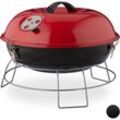 Kugelgrill, tragbar, mit Deckel, leckeres bbq, Picknickgrill mit großer Grillfläche, Holzkohle, Ø36cm, rot - Relaxdays