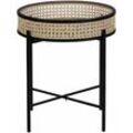 Beistelltisch Beige Rattan Rund ⌀ 36 cm mit Metallgestell Schwarz Wiener Geflecht Boho Stil Wohnzimmer Schlaffzimmer Sofatisch