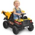 Costway - 12V Kindertraktor Elektrotraktor Kinderwagen Kinderfahrzeug mit elektrischen Heckschaufel, 3-Gang Aufsitztraktor mit Lichtern, Musik und