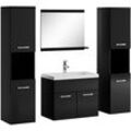 Badezimmer Badmöbel-Set Montreal xl 60cm Waschbecken Schwarz Hochglanz Fronten - Unterschrank Hochschrank Waschtisch Möbel