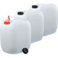 Plasteo - 3er Set: 30 Liter Getränke u.Trinkwasserkanister Wassertank Behälter Natur mit 1 Hahn und 3 Schraubdeckel (din 61) Lebensmittelecht Tragbar