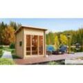 Saunahaus Lizzy xxs Gartensauna 2 Sitzbänke aus Holz, Sauna mit 40 mm Wandstärke, Außensauna mit Montagematerial - Naturbelassen - Finntherm