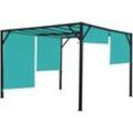 HHG - Pergola Beja, Garten Pavillon Terrassenüberdachung, stabiles 6cm-Stahl-Gestell + Schiebedach türkis-blau 3x4m