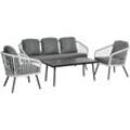 Polyrattan Gartenmöbel Set 4-teiliges Rattensofa-Set Sitzgruppe Sitzgarnitur für Pause Lounge Teetisch mit Sofa Kissen Aluminium Grau - Outsunny