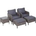 Outsunny - 5-tlg. Polyrattan Gartenmöbel Sitzgruppe Gartenset Sofagarnitur Garnitur Lounge mit Kissen Dunkelgrau 2 x Sessel 1 x Couchtisch 2 x Hocker