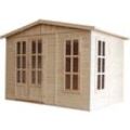 Timbela - Gartenhaus Holz 6 m2 - H232 x 332 x 222 cm - Gerätehaus Holz Garten-Studio – Rote bituminöse Schindeln M334FB+H334FBRED