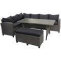 Poly Rattan Garnitur HHG-080, Garten-/Lounge-Set Sitzgruppe, Spun Poly halbrundes Rattan grau, Kissen anthrazit