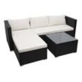 Poly-Rattan Garnitur HHG 831, Balkon-/Garten-/Lounge-Set Sofa Sitzgruppe schwarz, Kissen creme ohne Deko-Kissen