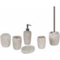 Beliani - Badezimmer Set Weiß Naturstein Dolomit 6-teilig Terrazzo Optik Zahnputzbecher Seifenschale Seifenspender Toilettenbürste Becher Accessoires