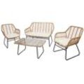 Polyrattan Garnitur MCW-G17a, Garten Sofa Set Sitzgruppe Stuhl, Seil ~ naturfarben, Polster creme ohne Dekokissen