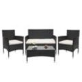 Poly-Rattan Garnitur MCW-F55, Balkon-/Garten-/Lounge-Set Sofa Sitzgruppe ~ schwarz, Kissen creme