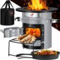 KESSER® Raketenofen Inkl. Grillpfanne aus Gusseisen mit Tragetasche, Dutch Oven BBQ Rakete Holzofen Camping Campingkocher Campinggrill, Edelstahl