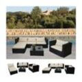 Poly-Rattan-Garnitur Busto, Gartengarnitur Sitzgruppe Sofa Lounge-Set ~ schwarz, Kissen creme