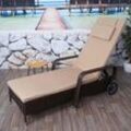 Poly-Rattan Sonnenliege Cesena, Relaxliege Gartenliege Liege, Alu ~ braun, Kissen beige