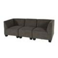 Modular 3-Sitzer Sofa Couch Moncalieri, Stoff/Textil ~ braun, hohe Armlehnen