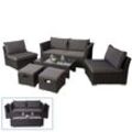 Poly-Rattan Garnitur MCW-J36, Balkon-/Garten-/Lounge-Set Sitzgruppe Sofa ~ anthrazit, Kissen dunkelgrau