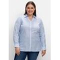 Bluse im Streifen-Mix, mit Brusttasche, mittelblau gestreift, Gr.50