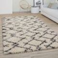 Paco Home - Hochflor Teppich Wohnzimmer Shaggy Langflor Modernes Boho Skandi Rauten Muster 120x170 cm, Creme Anthrazit 3