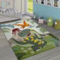 Kinderzimmer Teppich Grün Dinosaurier Dschungel Vulkan 3-D Effekt Kurzflor ø 120 cm Rund - Paco Home