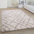 Hochflor Teppich Wohnzimmer Shaggy Langflor Modernes Boho Skandi Rauten Muster 200 cm Rund, Creme Beige 2 - Paco Home