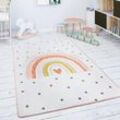 Paco Home - Kinderteppich Teppich Kinderzimmer Spielmatte Rutschfest Regenbogen Herz Creme Rosa 120x160 cm