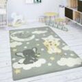 Kinderteppich Teppich Kinderzimmer Spielmatte Rutschfest Stern Wolke Mond Grau Weiß 155x230 cm - Paco Home