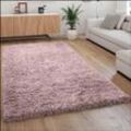 Paco Home - Hochflor Teppich Kuschelig Modern Shaggy Flokati Stil Gemütlich Uni Rosa 120x160 cm