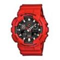 CASIO G-SHOCK Chronograph GA-100B-4AER, Quarzuhr, Armbanduhr, Herrenuhr, digital, bis 20 bar wasserdicht, rot