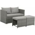 Juskys - 2in1 Polyrattan Relax Gartenmöbel Set Jamaika - Tisch, Gartenlounge Sofa - Balkonmöbel Sitzgruppe für Balkon, Garten - Outdoor Lounge Grau