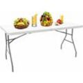 Table Pliante Transportable, Table en Plastique Robuste, 180 x 74 cm, Blanc, Pliable en deux, Matériau: hdpe