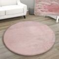 Teppich Rund Fellteppich Kunstfell Plüsch Bettvorleger Shaggy Wohnzimmer Kinderzimmer Rosa, ø 100 cm Rund - Paco Home