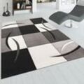 Paco Home - Designer Teppich mit Konturenschnitt Muster Kariert in Schwarz Weiss Grau 200x290 cm