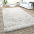 Paco Home - Hochflor Teppich Wohnzimmer Shaggy Pastell Einfarbig Weich Flauschig Creme Weiß 120x170 cm