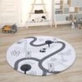 Kinderteppich Teppich Kinderzimmer Spielmatte Straßenteppich Spielteppich Weiß, 120 cm Rund - Paco Home