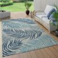 In- & Outdoor Teppich Flachgewebe Modern Jungle Palmen Design In Pastell Blau 120x160 cm - Paco Home