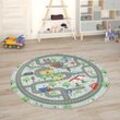 Kinderteppich Teppich Kinderzimmer Spielmatte Straßenteppich Spielteppich Grau, 120 cm Rund - Paco Home