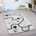 Paco Home - Kinderteppich Kinderzimmer Teppich Spielmatte Straßenteppich Rutschfest Weiß Grau 80 cm Rund