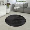 Paco Home - Hochflor Teppich Wohnzimmer Super Softes Kaninchenfell Imitat Kunstfell Schwarz ø 160 cm Rund